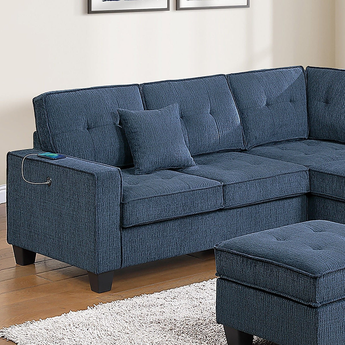 Sectional Set With Corner Wedge Ottoman USB Port Home Essentials