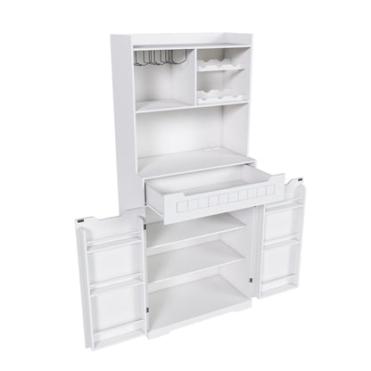 Modern Farmhouse Buffet Cabinet With Hutch Kitchen Storage Sideboard With Drawers & Barn Doors - White Home Essentials