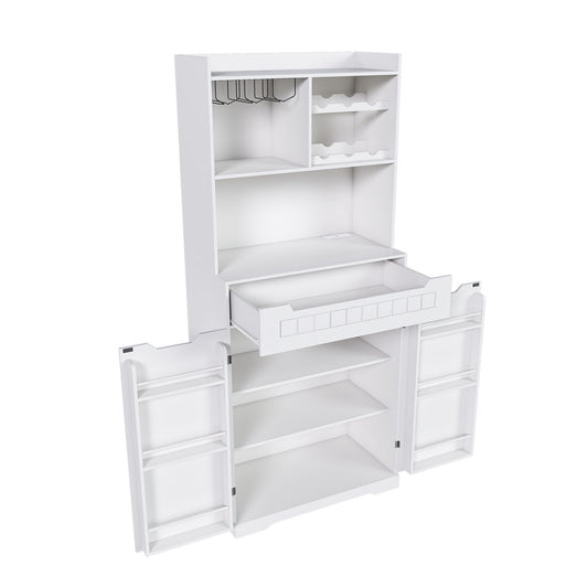 Modern Farmhouse Buffet Cabinet With Hutch Kitchen Storage Sideboard With Drawers & Barn Doors - White Home Essentials