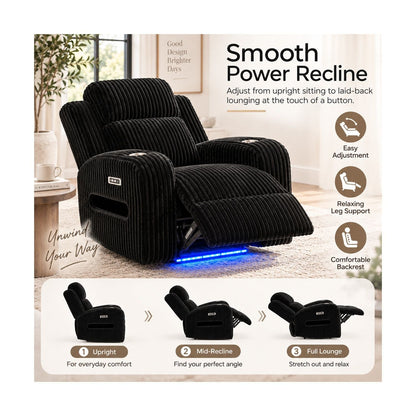 Power Recliner With Cup Holders And Ambient LED Lighting - Black Home Essentials