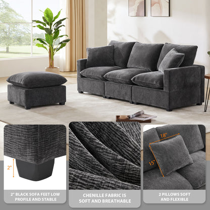 Modern Modular Sofa, 4 Seat Chenille Sectional Couch Set With 2 Pillows Included, Freely Combinable Indoor Funiture For Living Room