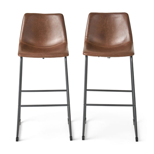 Barstool With Upholstery And Foot Rail - Vintage Brown Noble House
