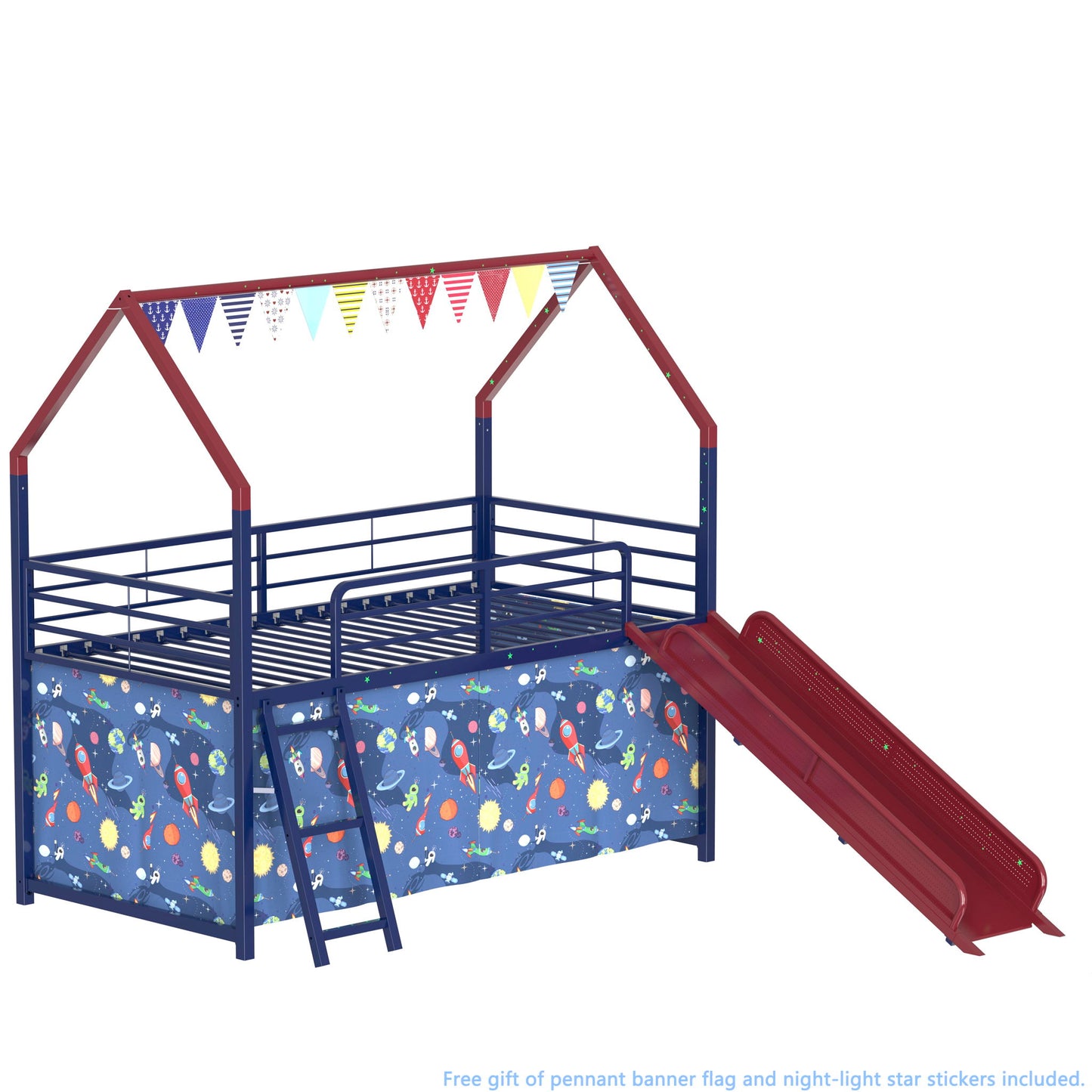 Jack - House Loft Bed With Slide And Curtain Set House & Home Furniture