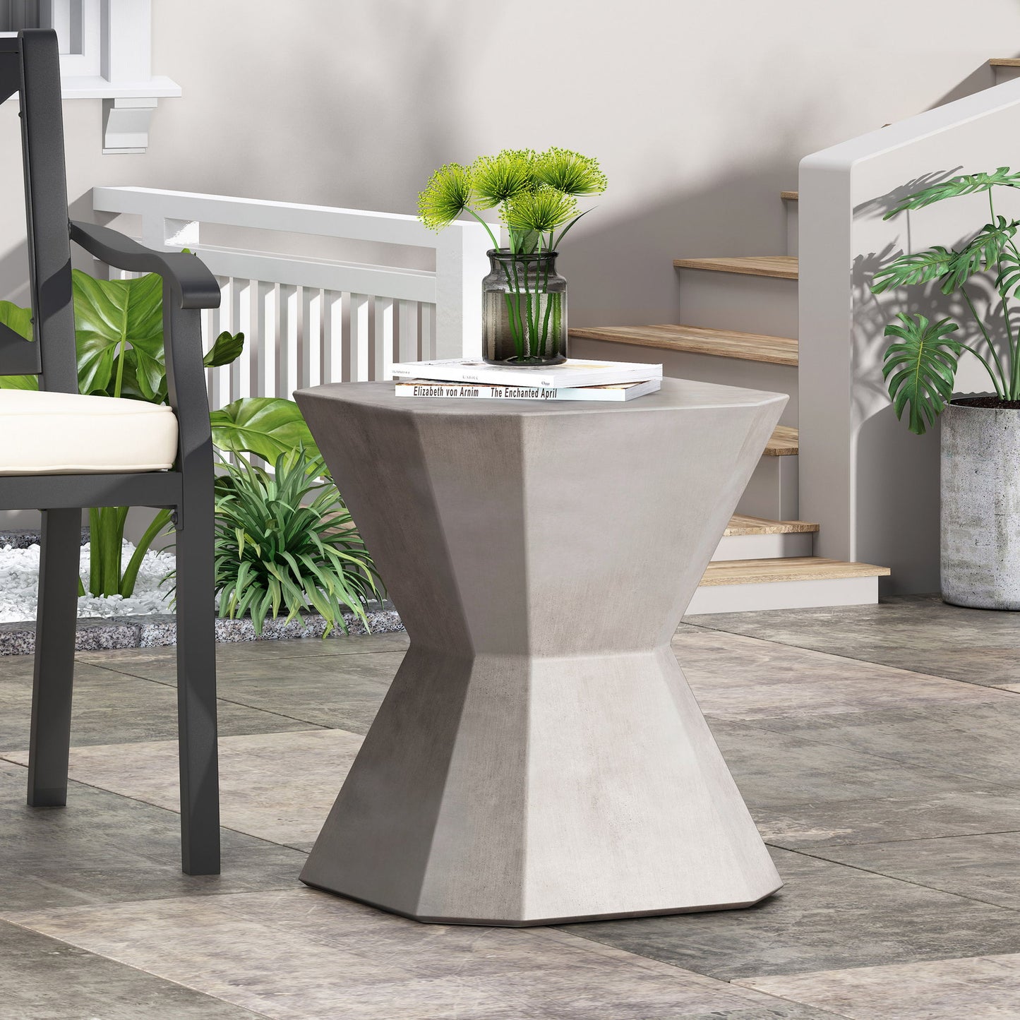 Outdoor, Lightweight Concrete Side Table - Natural Noble House