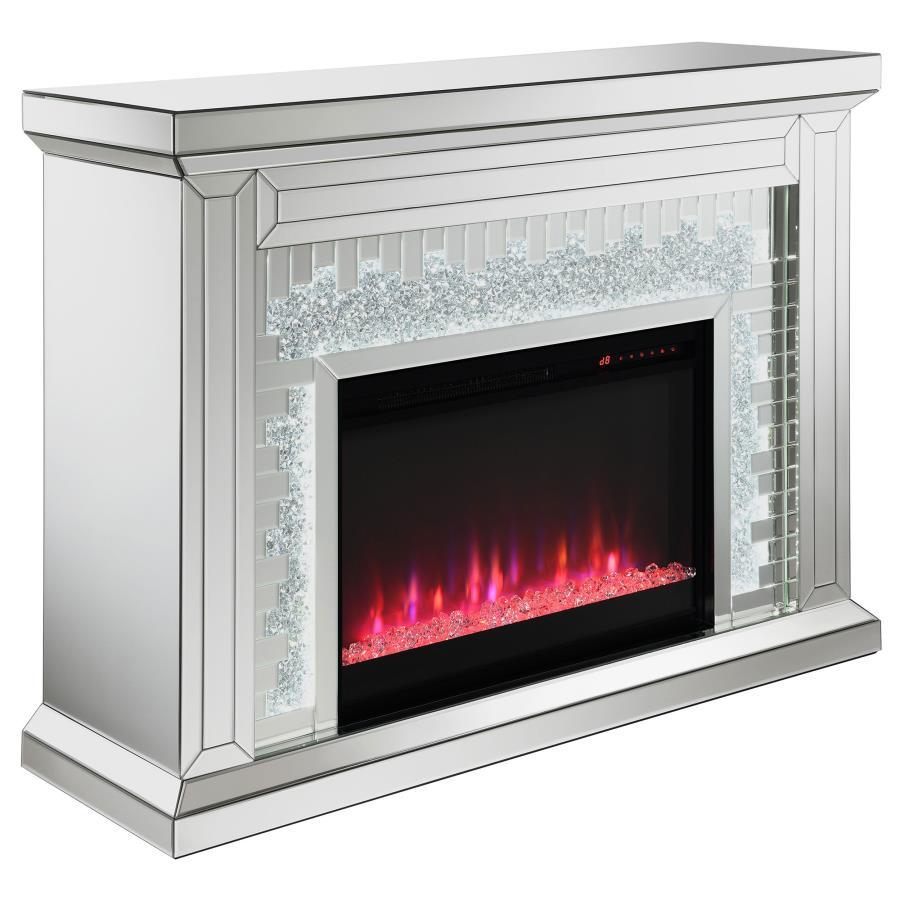 Gilmore - Mirrored Freestanding Electric Fireplace - Silver CoasterElevations