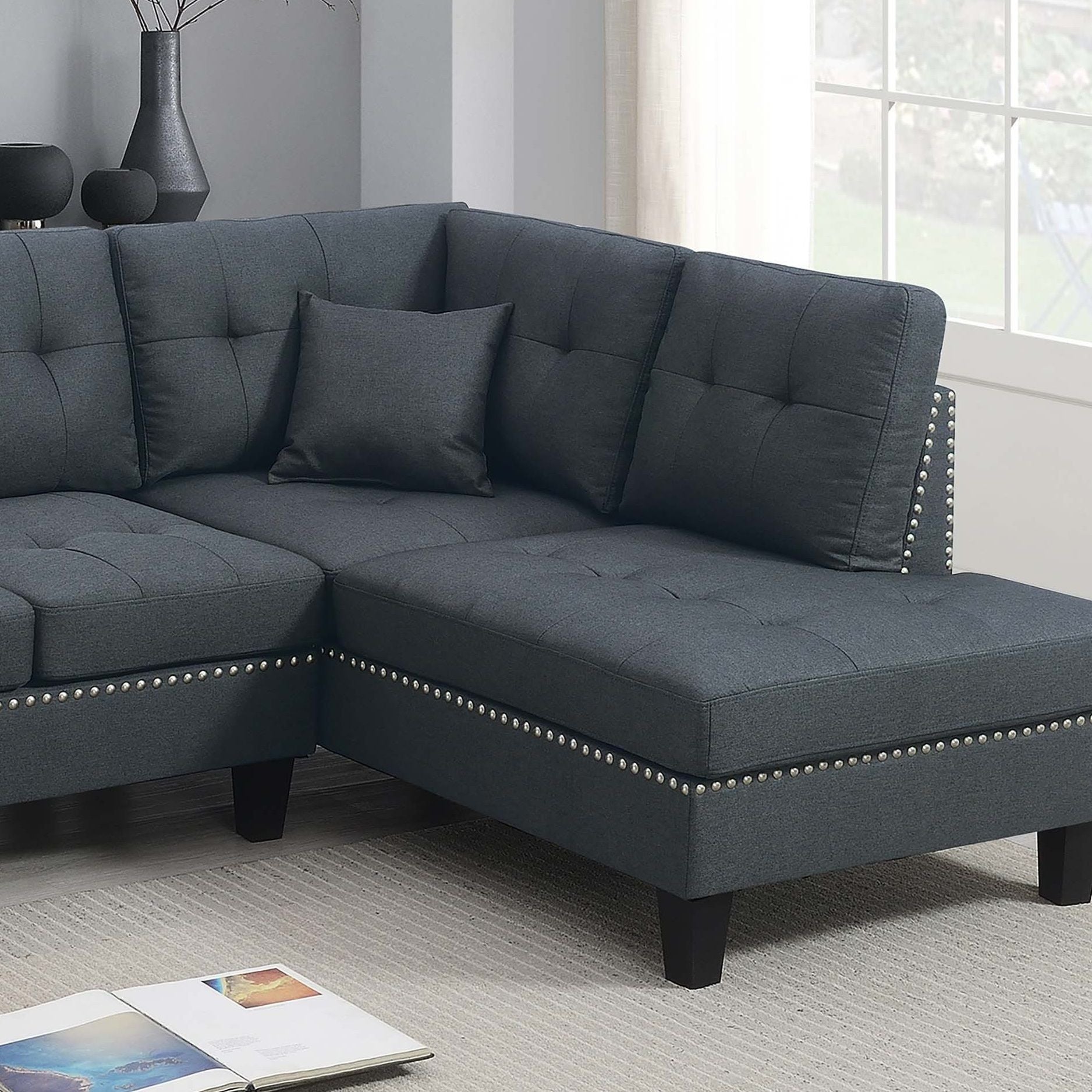 2 Piece Sectional Set With Nailhead Trim, Sofa And Matching Accent Pillows - Charcoal Home Essentials