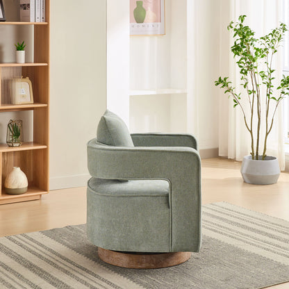 Swivel Accent Open Back Barrel Chair With Weathered Base Home Essentials