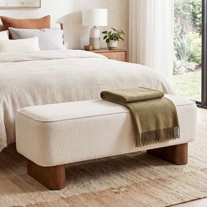 Upholstered Ottoman Bench With Thick Padded Design - Beige Noble House