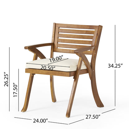 Outdoor Hermosa 5 Piece Wood Dining Set With Cushions - Teak / Beige Noble House