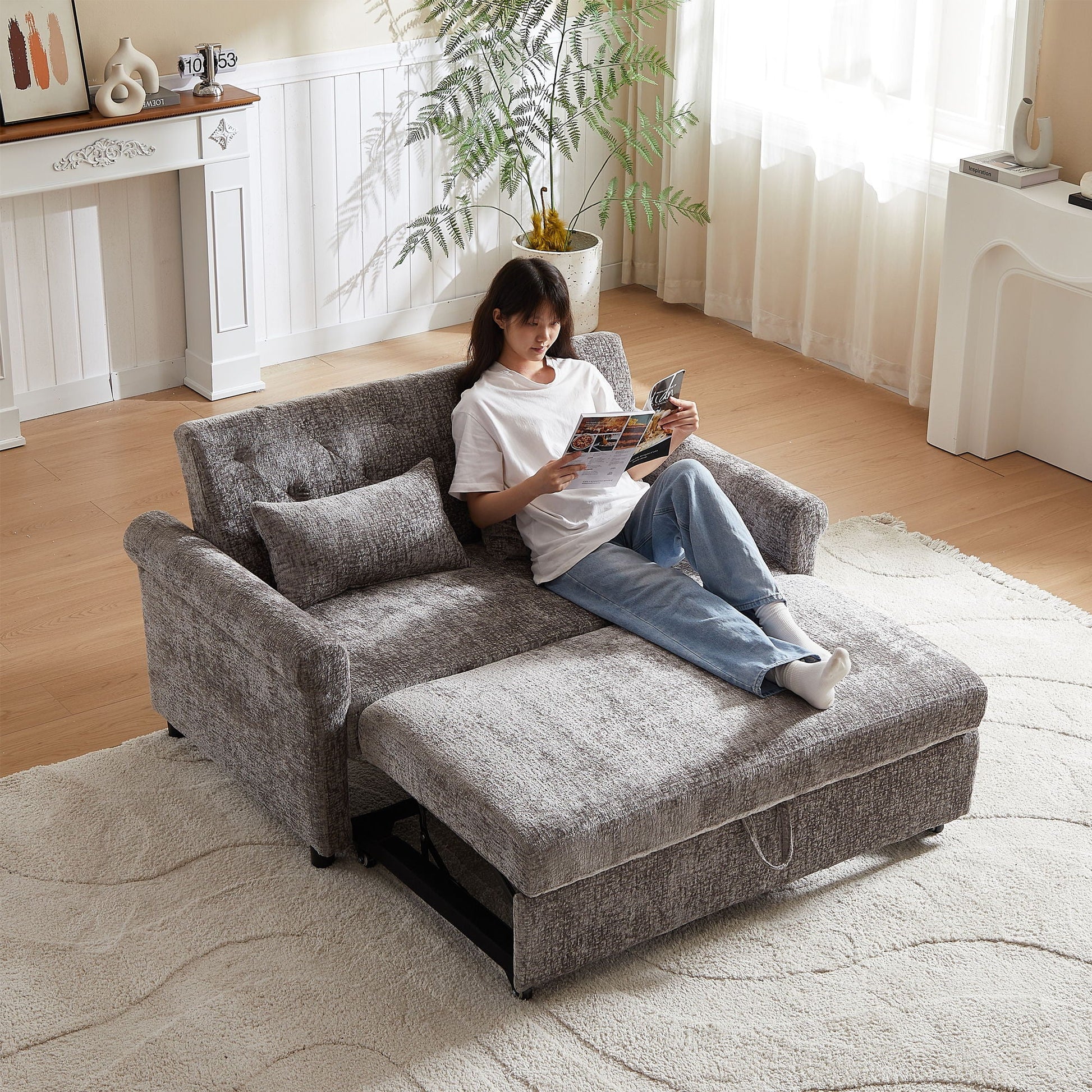 Loveseat Sofa Bed, Pull - Out Couch Sleeper & 2 Pillows Home Essentials