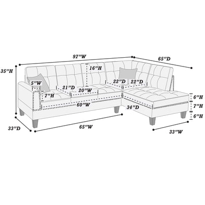 2 Piece Sectional Set With Nailhead Trim, Sofa And Matching Accent Pillows - Charcoal Home Essentials