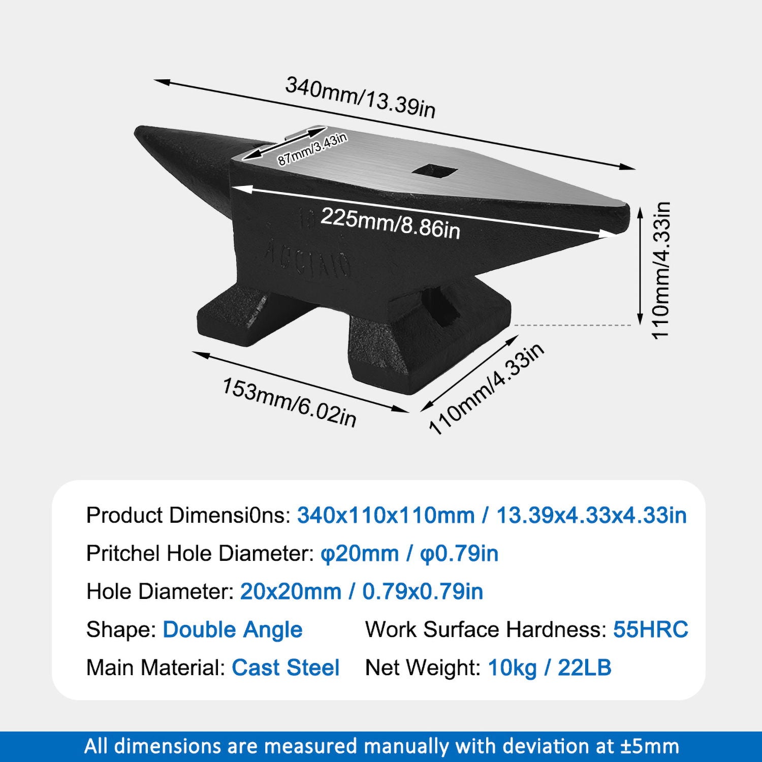 Heavy Duty Cast Steel Anvil, 22 Lbs Single Horn With Large Countertop, High Hardness For smithing Daily Nest