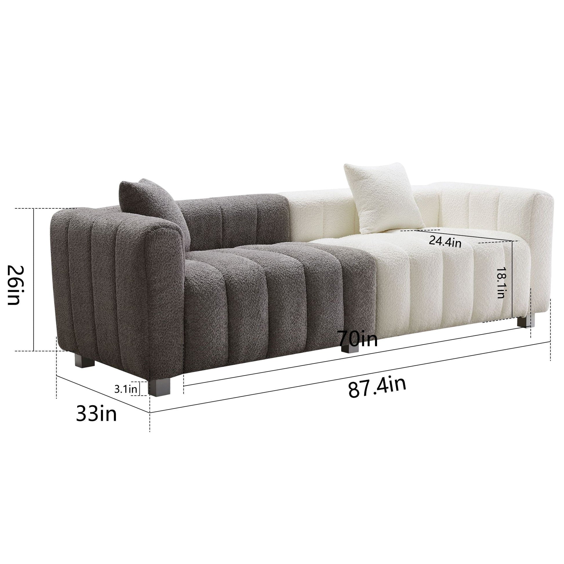 3 Seater Sofa With Metal Base Legs And 2 Pillows In +, 87.4" Premium Couch For Living Room - White / Gray Home Essentials