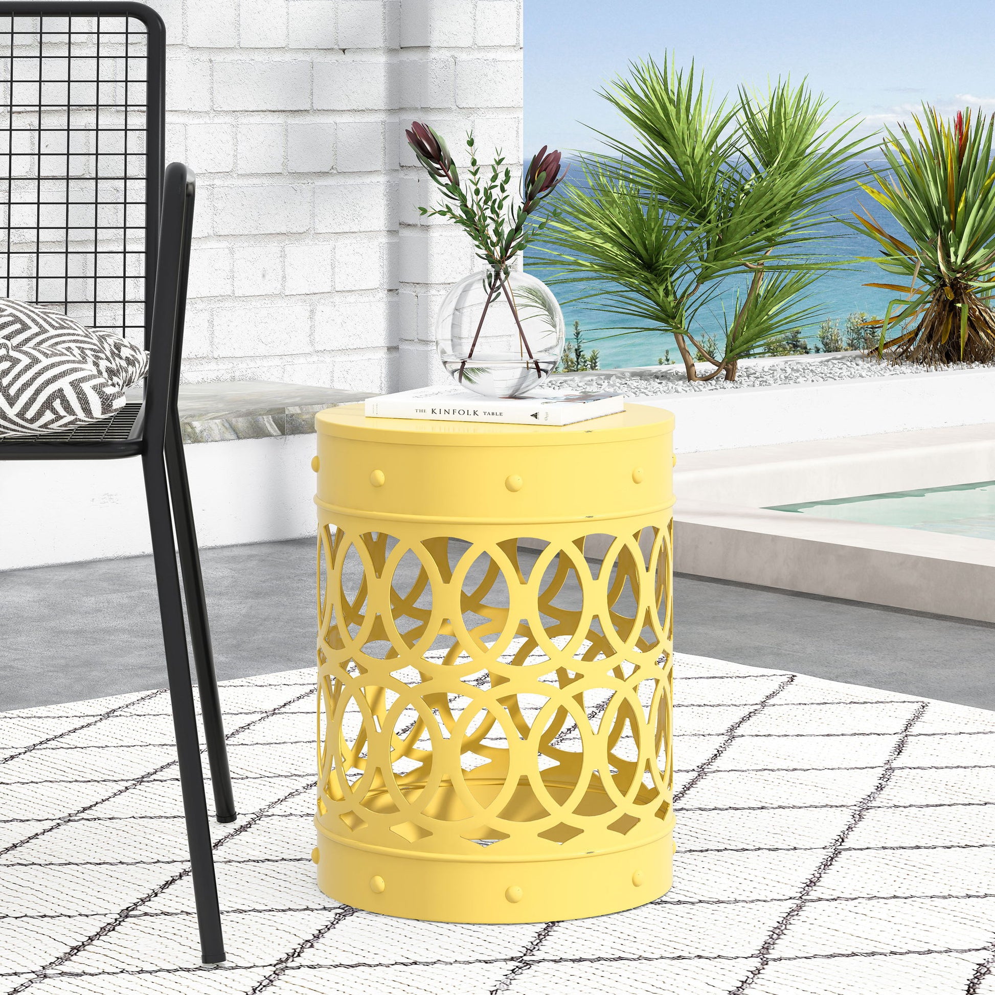 Outdoor Metal Large End Table, Modern Design Noble House