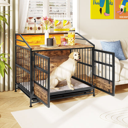 Multi Function Dog Crates With Storage, Double Doors, Indoor Dog Crate - Black Brown Daily Nest