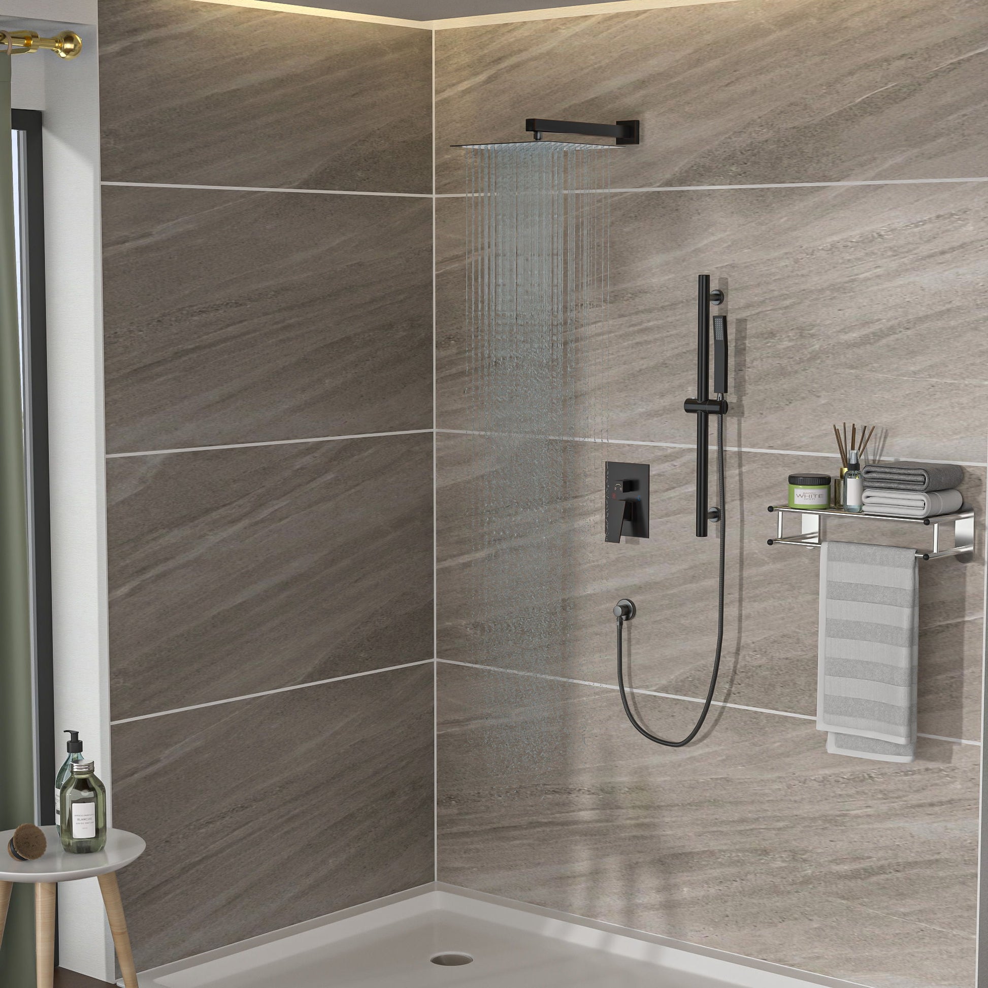 Wall Mounted Square Shower System With Adjustable Slide Bar, 12" Rainfall Shower Head - Oil-Rubbed Bronze Daily Nest