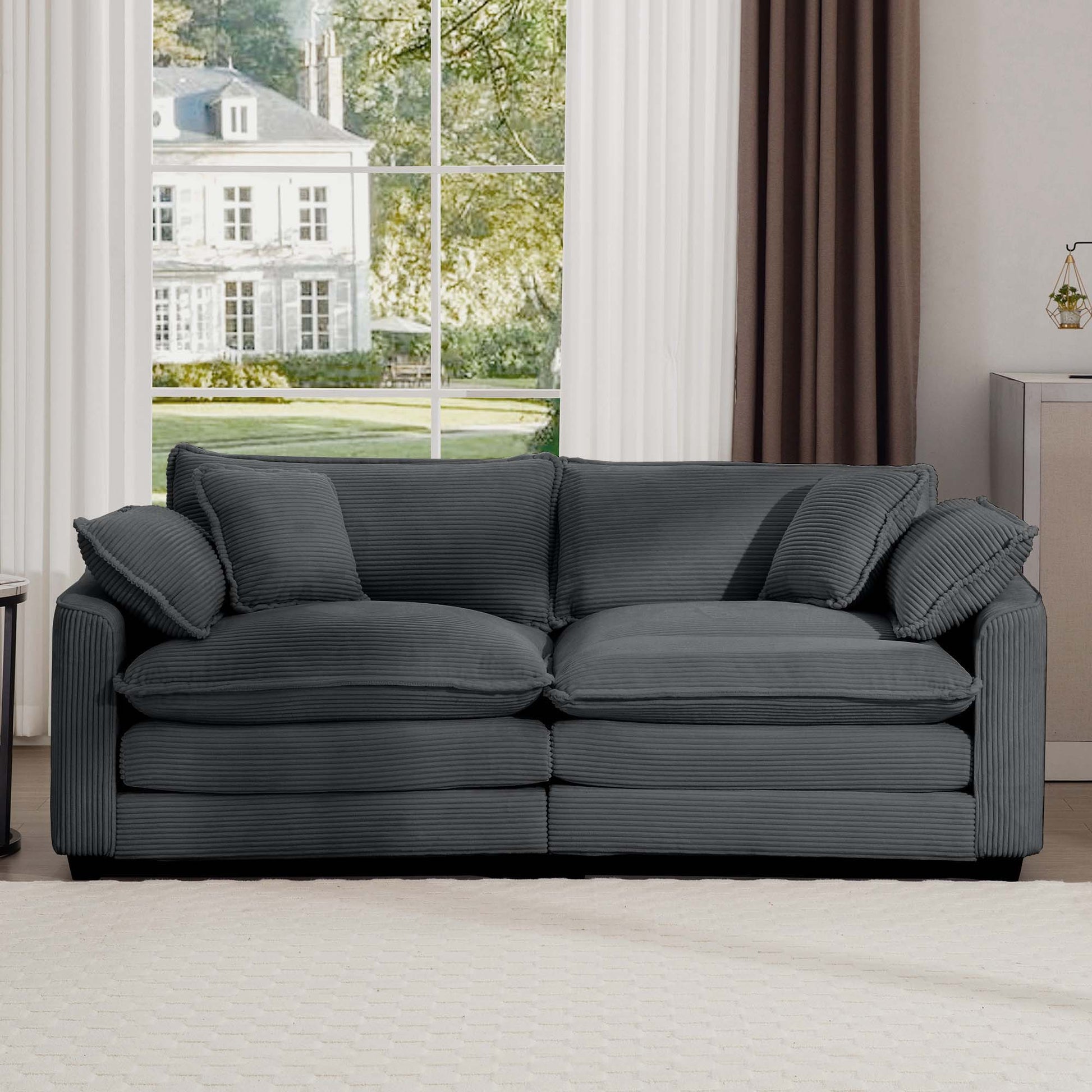 Modern 2 Seater With 4 Pillows, Upholstered Deep Seating Loveseat Home Essentials