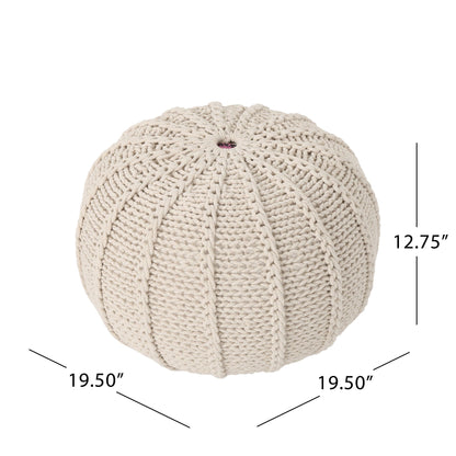 Bordeaux - Knitted Cotton Round Pouf Ottoman And Floor Cushion Home Essentials