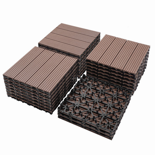 Wood Plastic Composite Deck Tiles (Set of 20), Sustainable Fsc Composite Decking Resist Rust, Water, Weather, Easy To Diy & Maintain, Ideal For Patios, Balconies, Rooftops - Coffee