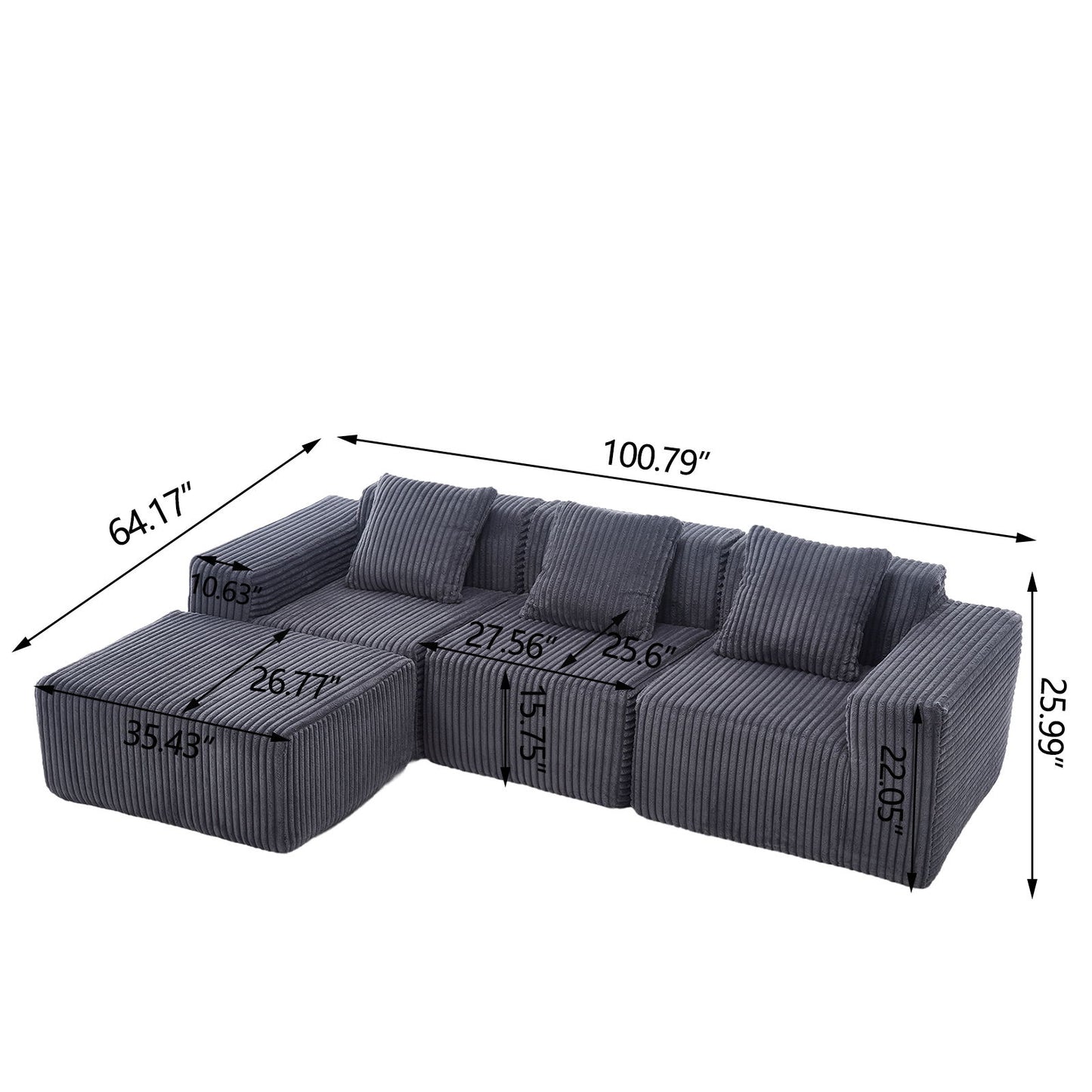 L - Shape Modern Minimalist Modular Sectional Sofa, Upholstered Cloud Couch With Deep Seats Home Essentials