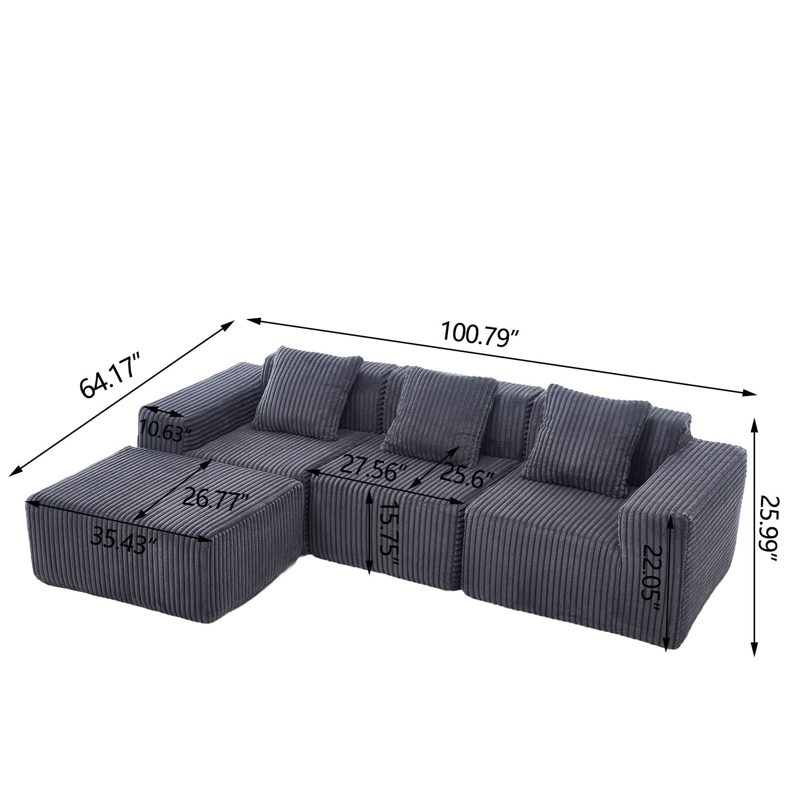 L - Shape Modern Minimalist Modular Sectional Sofa, Upholstered Cloud Couch With Deep Seats Home Essentials