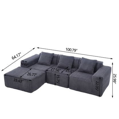L - Shape Modern Minimalist Modular Sectional Sofa, Upholstered Cloud Couch With Deep Seats Home Essentials