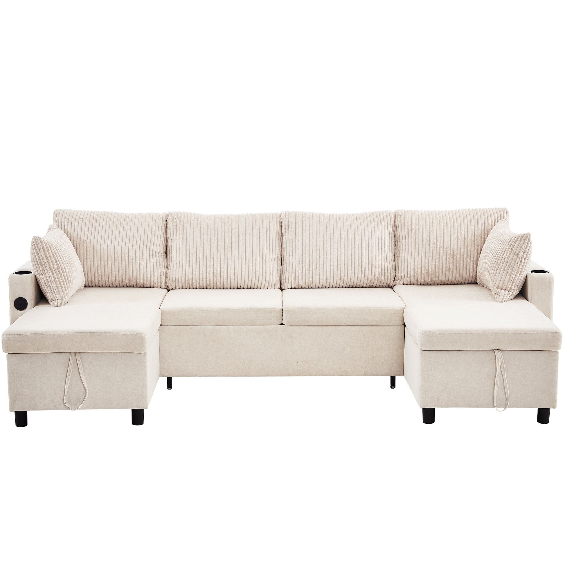 Sectional Sofa Bed With Pull Out Sleeper, USB Ports, Cup Holders Hearth and Haven