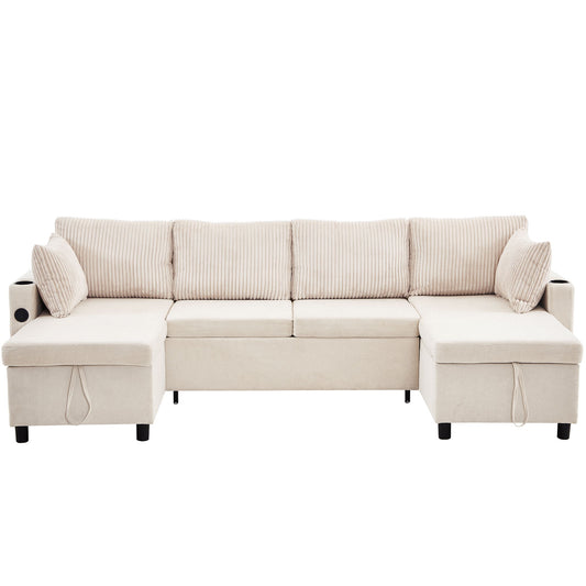 Sectional Sofa Bed With Pull Out Sleeper, USB Ports, Cup Holders Hearth and Haven