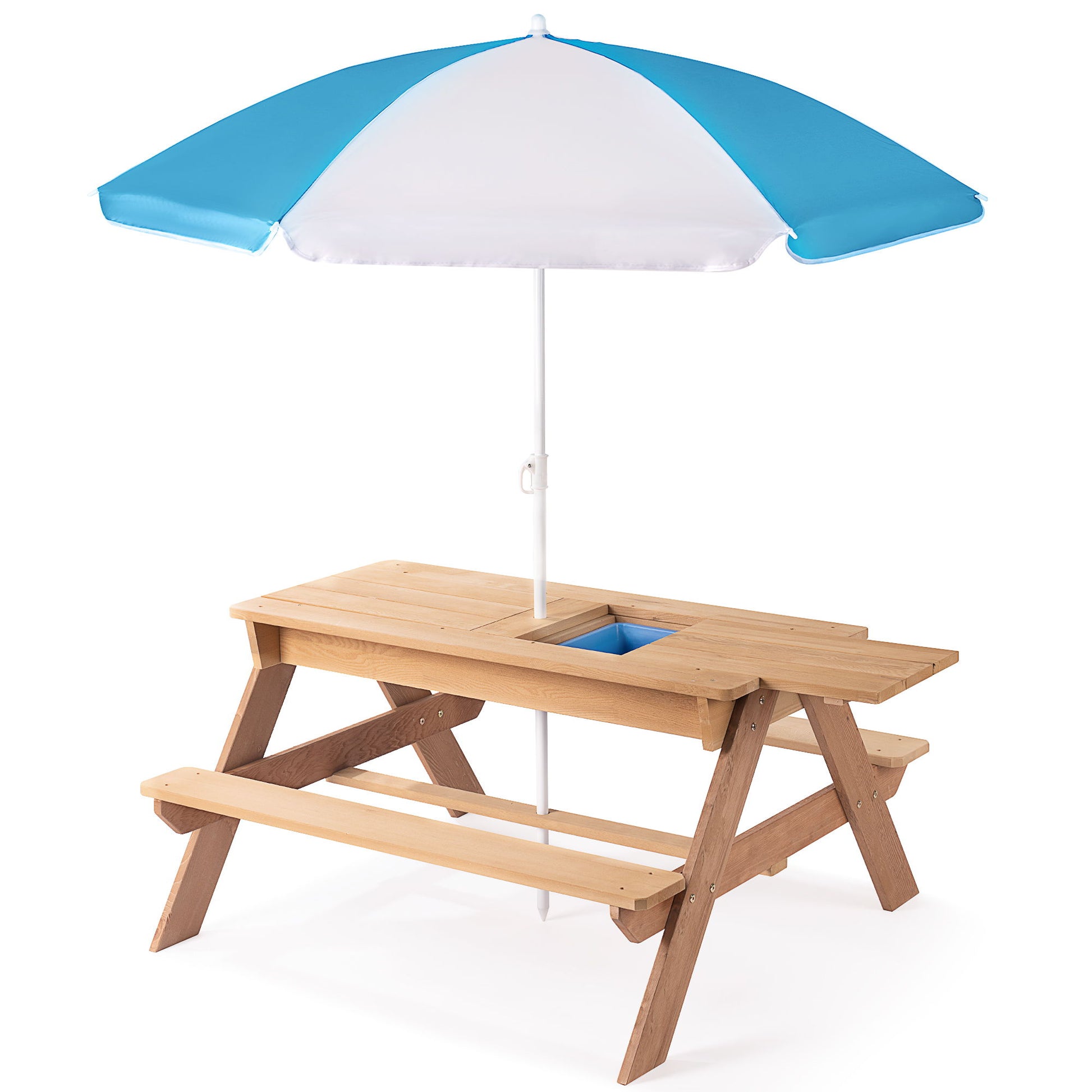 3-In-1 Kids Outdoor Wooden Picnic Table With Umbrella, Convertible Sand & Water, ASTM & CPSIA Certification Home Essentials
