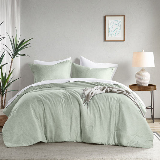 Camden - Full/Queen Chambray Print Solid Comforter Set - Sage Green Super Listing