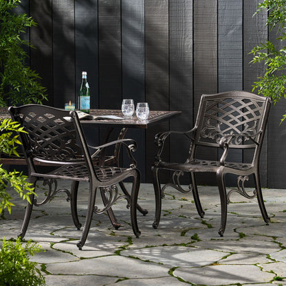 Luminea - Outdoor Aluminum Dining Chair With Scroll Design, Lattice Pattern And Cabriole Legs - Bronze Noble House