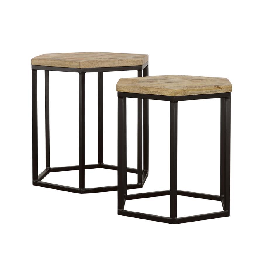 Adger - 2 Piece Hexagonal Nesting Tables - Natural And Black CoasterEssence
