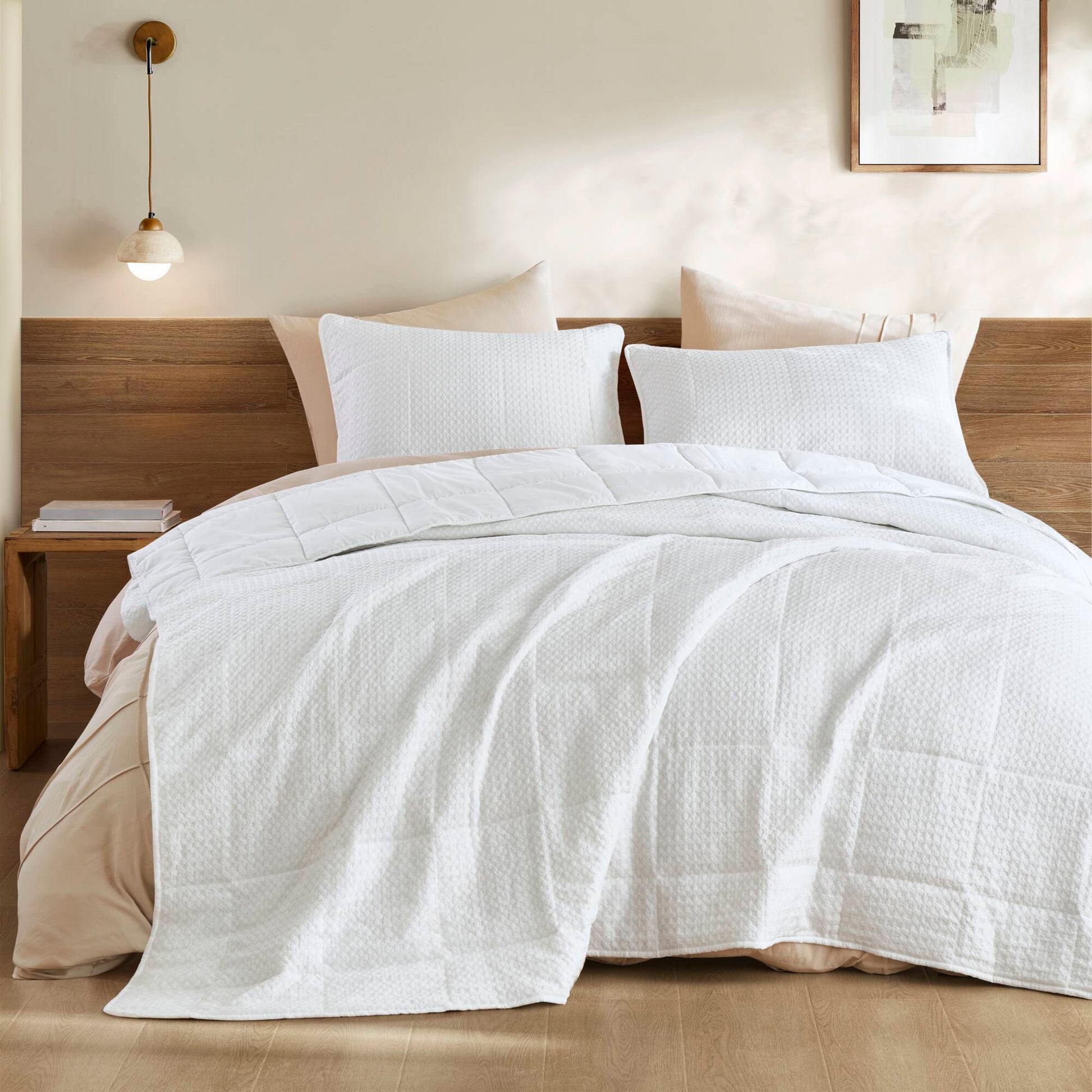Mina - Full/Queen Waffle Weave Textured Quilt Set - White Super Listing