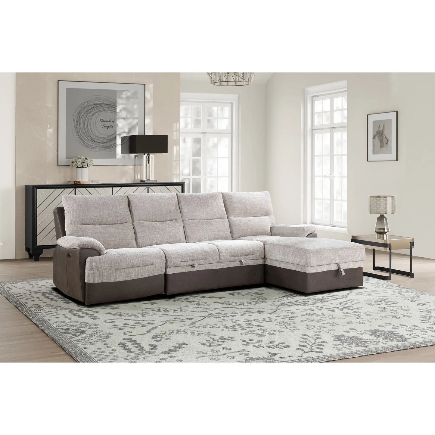 Kia - Sectional With Power And USB - Beige / Brown Global Furniture USA