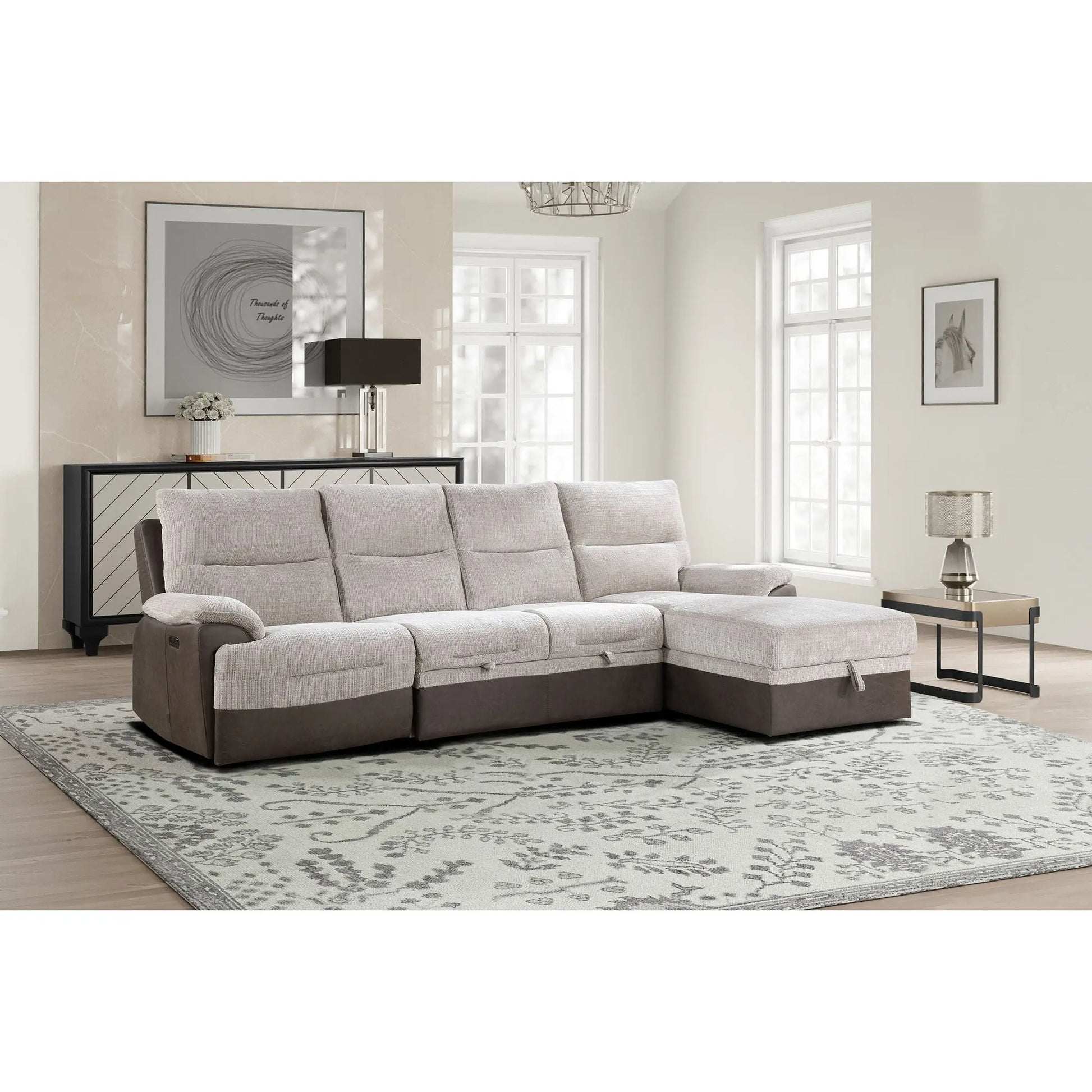 Kia - Sectional With Power And USB - Beige / Brown Global Furniture USA