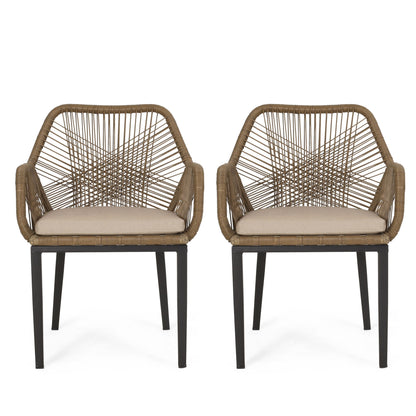 Modern Wicker Dining Club Chair With Water Resistant Cushions - Brown / Beige Noble House