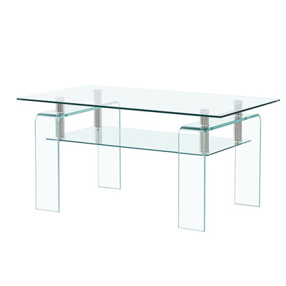 Modern Tempered Glass Coffee Table With 2 Tier Storage For Living Room Home Essentials
