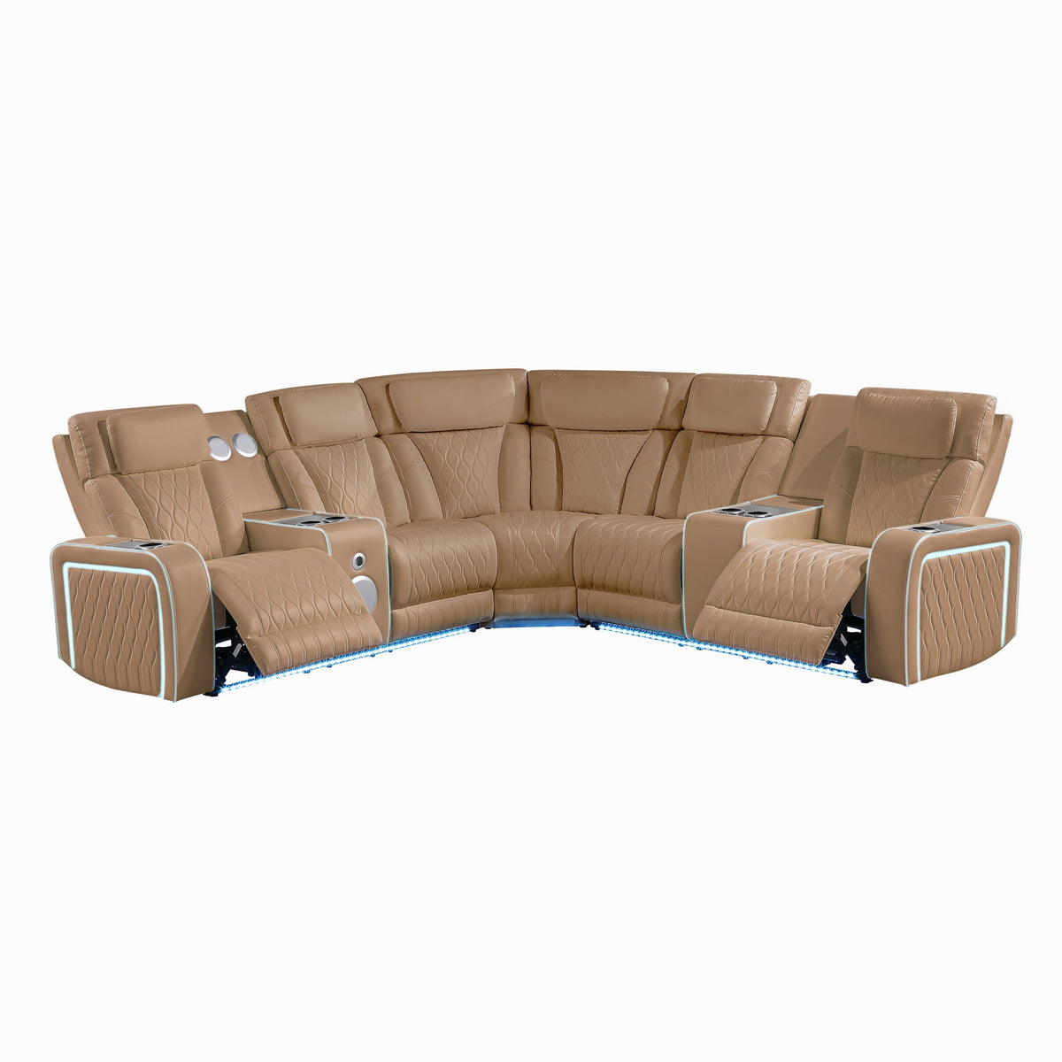 Electra - Power Recliner Sectional Sofa With Power Headrests, Console Loveseats, Wedge, LED Light Strip, Speakers Matrix Furniture Group