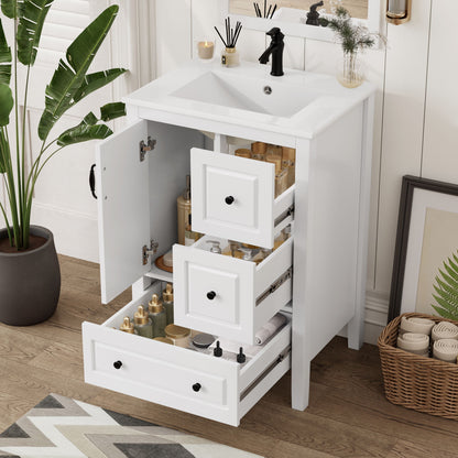 Retro Bathroom Vanity With Sink, Soft Closing Cabinet & Drawers Noble House