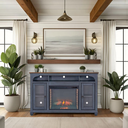 Americana - 66 In Fireplace TV Stand For TVs Up To 80" - Blue Legends