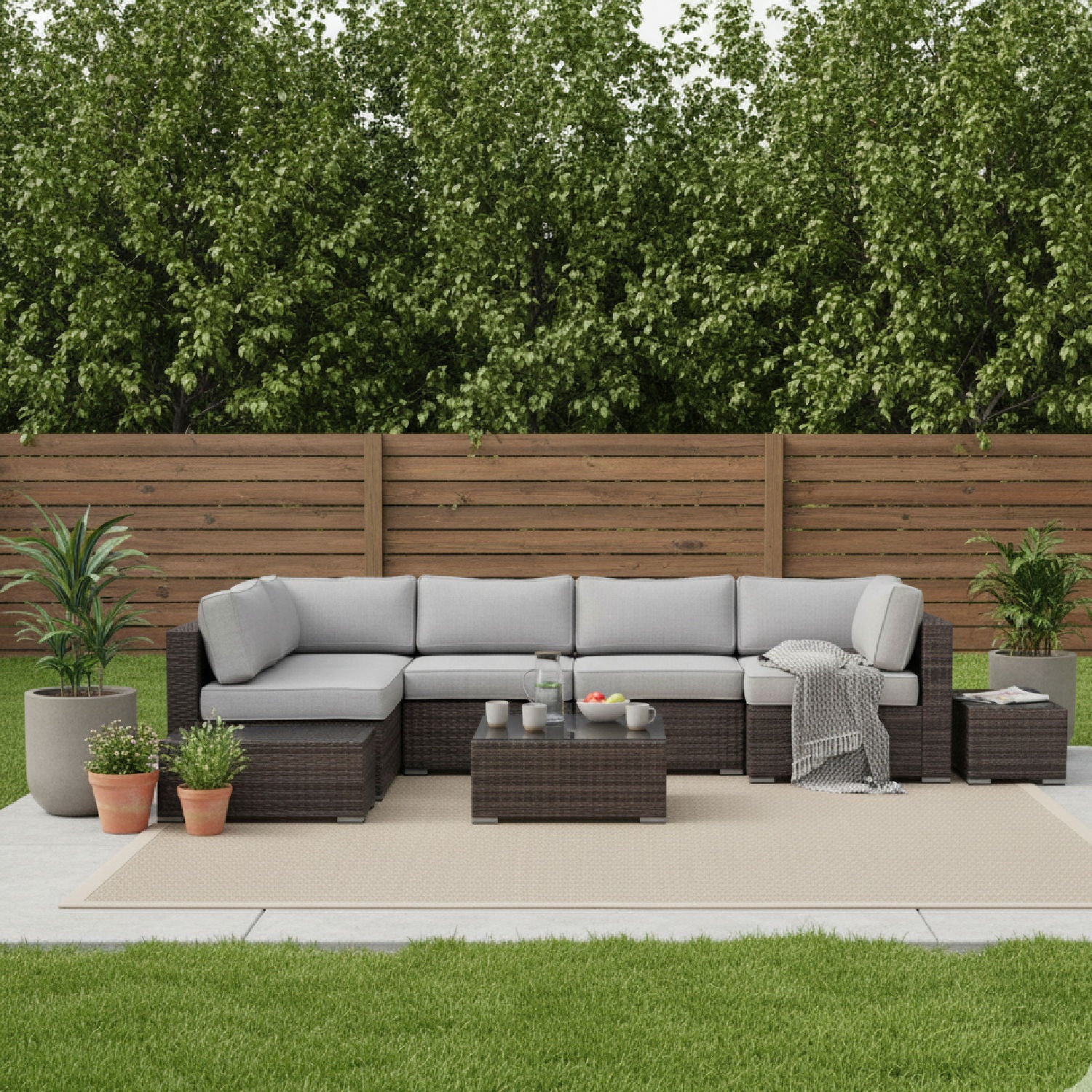 Wicker Sectional Seating Group With Plush Cushions LSI Patio Furniture