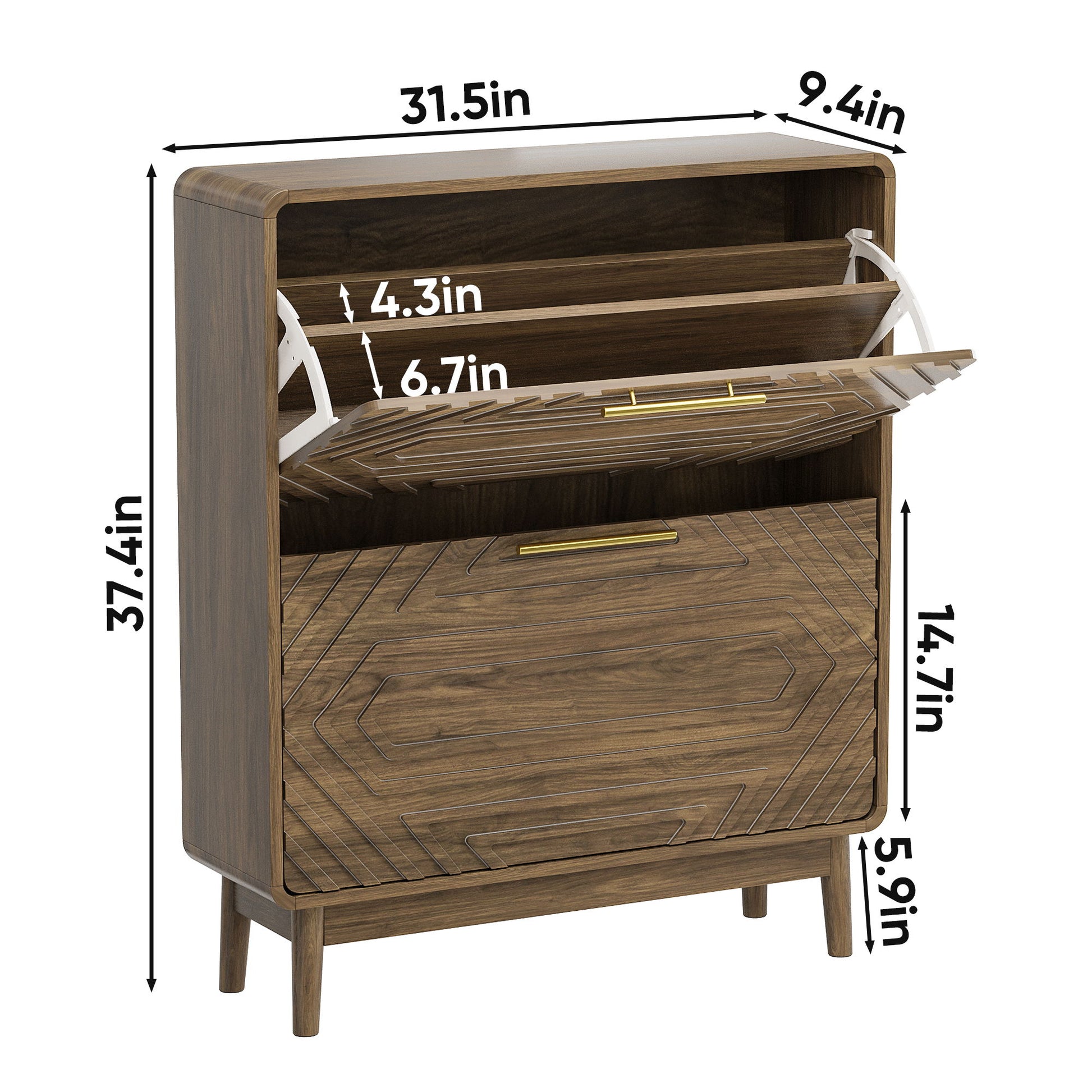 Freestanding Shoe Cabinet With 2 Flip Top Drawers For Entryway - Walnut Home Essentials