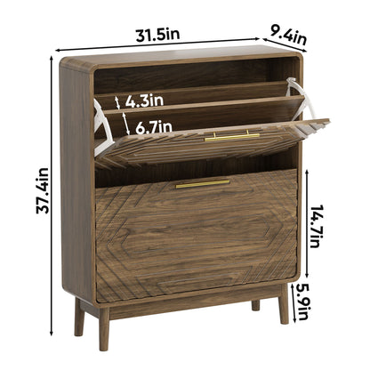 Freestanding Shoe Cabinet With 2 Flip Top Drawers For Entryway - Walnut Home Essentials