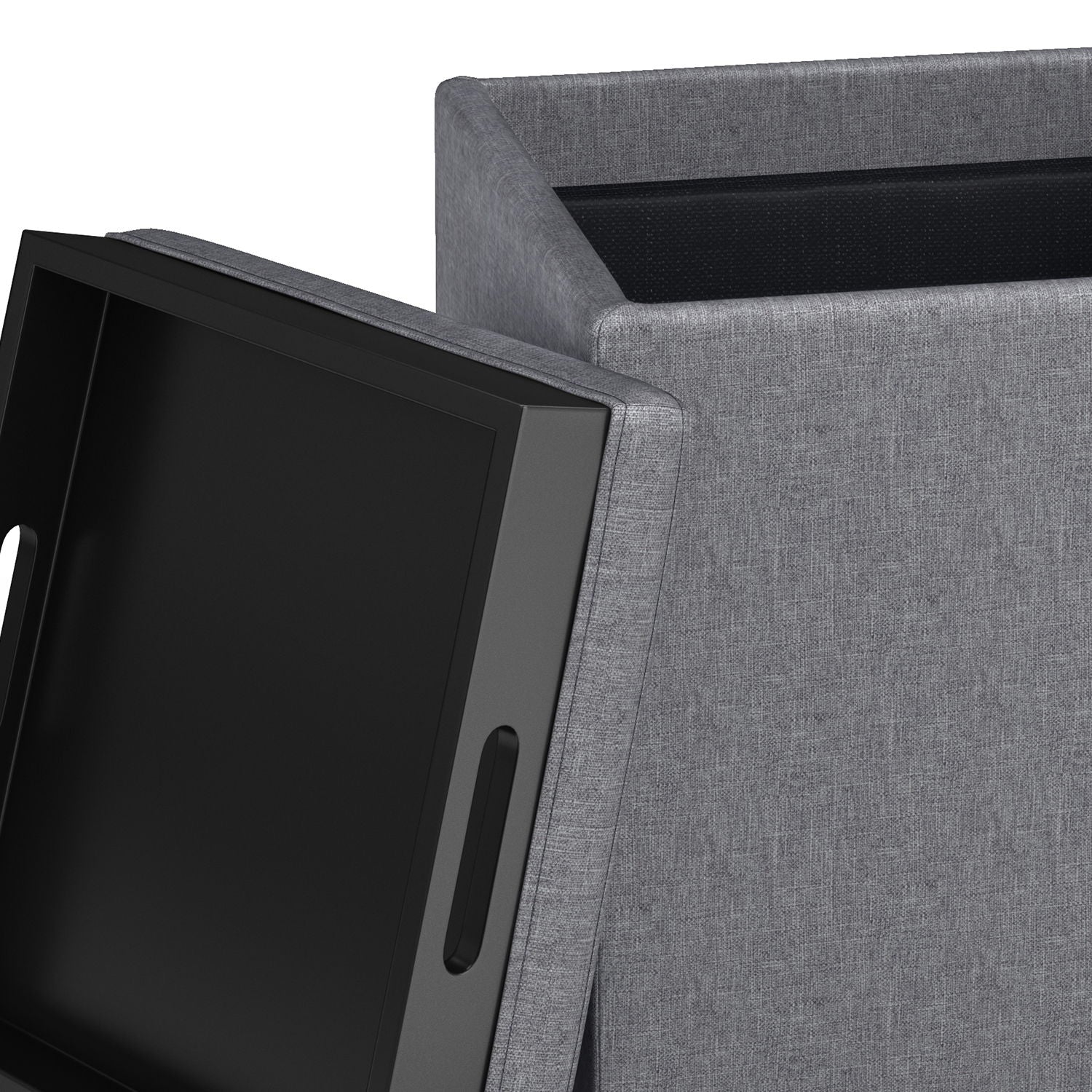 Rockwood - Upholstered Cube Storage Ottoman With Tray Simpli-Home