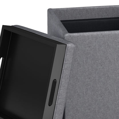 Rockwood - Upholstered Cube Storage Ottoman With Tray Simpli-Home