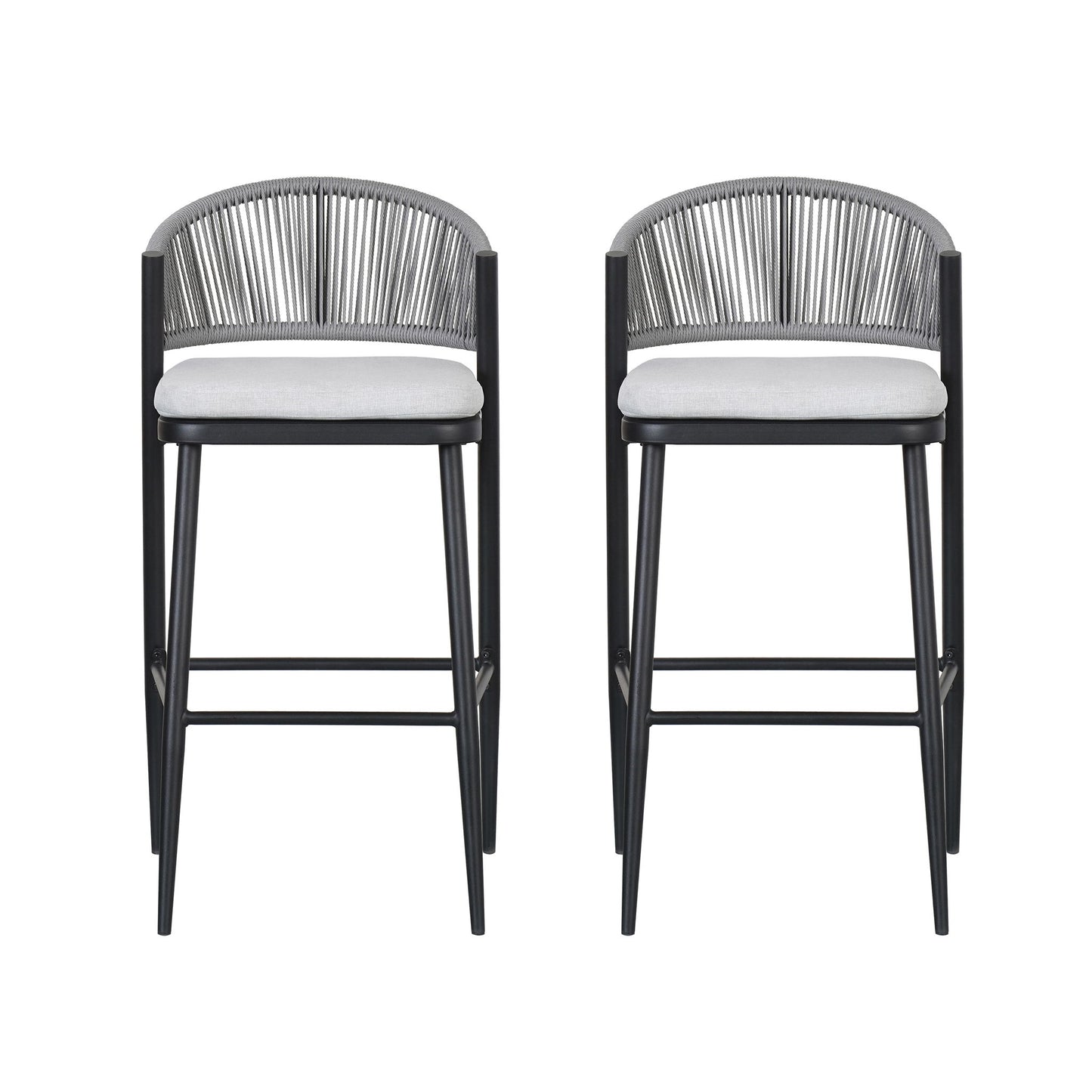 Outdoor Bar Height Metal Frame Counter Stools With Scallop Shaped Backrest & Water Resistant Cushions Noble House