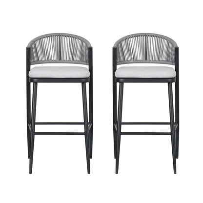 Outdoor Bar Height Metal Frame Counter Stools With Scallop Shaped Backrest & Water Resistant Cushions Noble House
