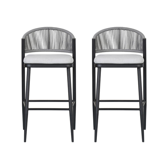 Outdoor Bar Height Metal Frame Counter Stools With Scallop Shaped Backrest & Water Resistant Cushions Noble House