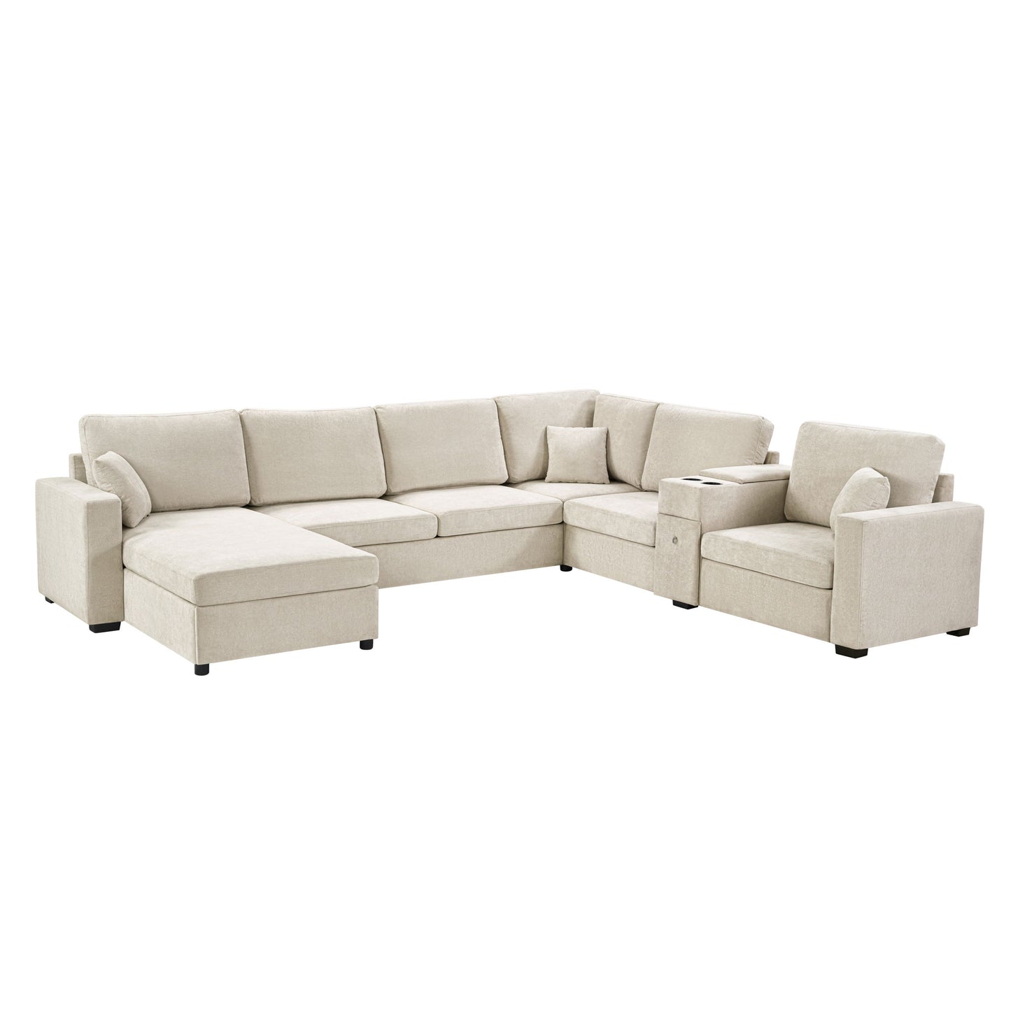 Modular 5 Seat U-Shape Sectional Sofa With Chaise Lounge, Built In Cup Holders And Storage Drawer Hearth and Haven