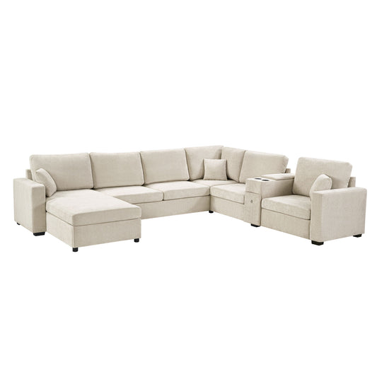 Modular 5 Seat U-Shape Sectional Sofa With Chaise Lounge, Built In Cup Holders And Storage Drawer Hearth and Haven